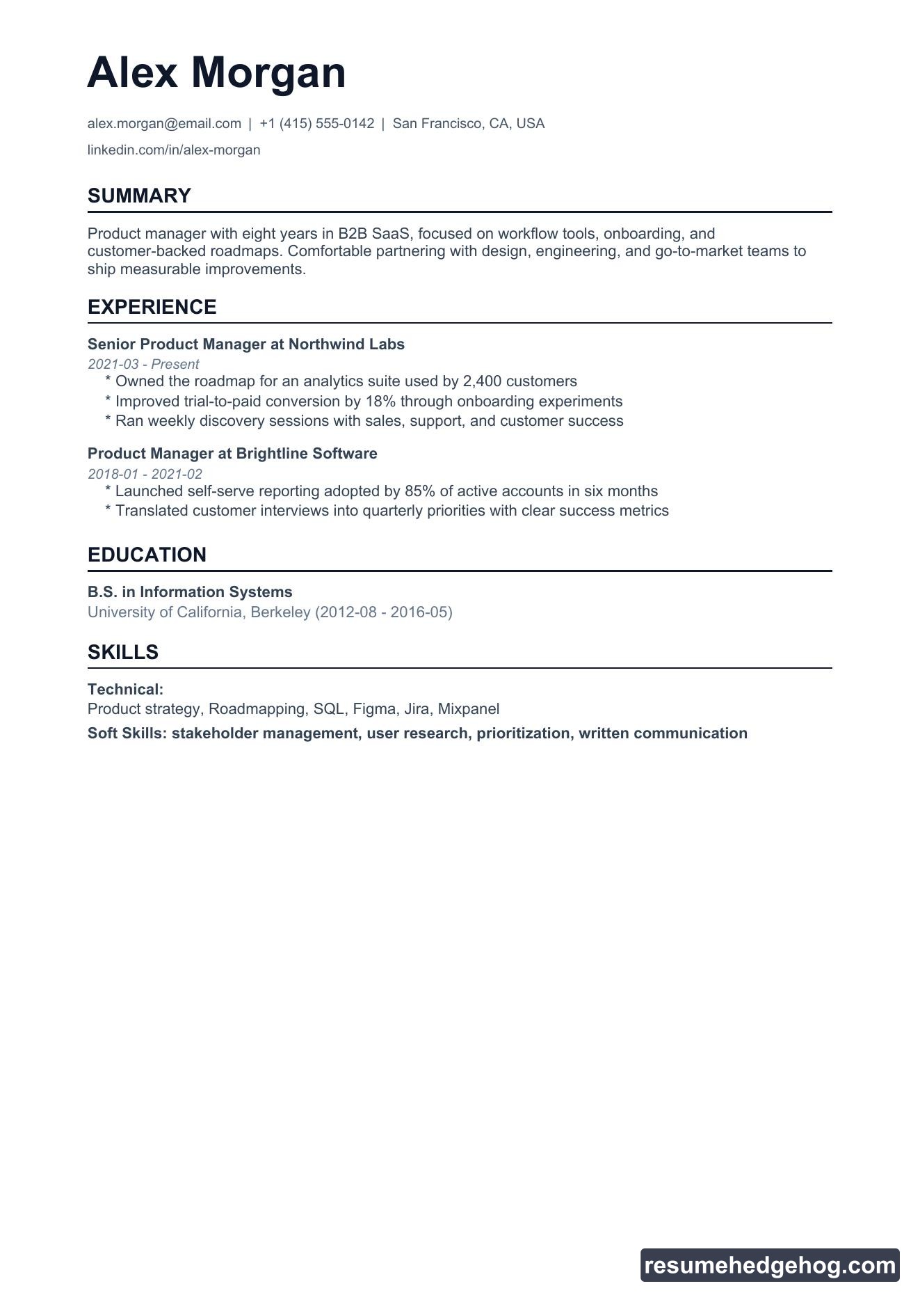 Bold resume style PDF preview