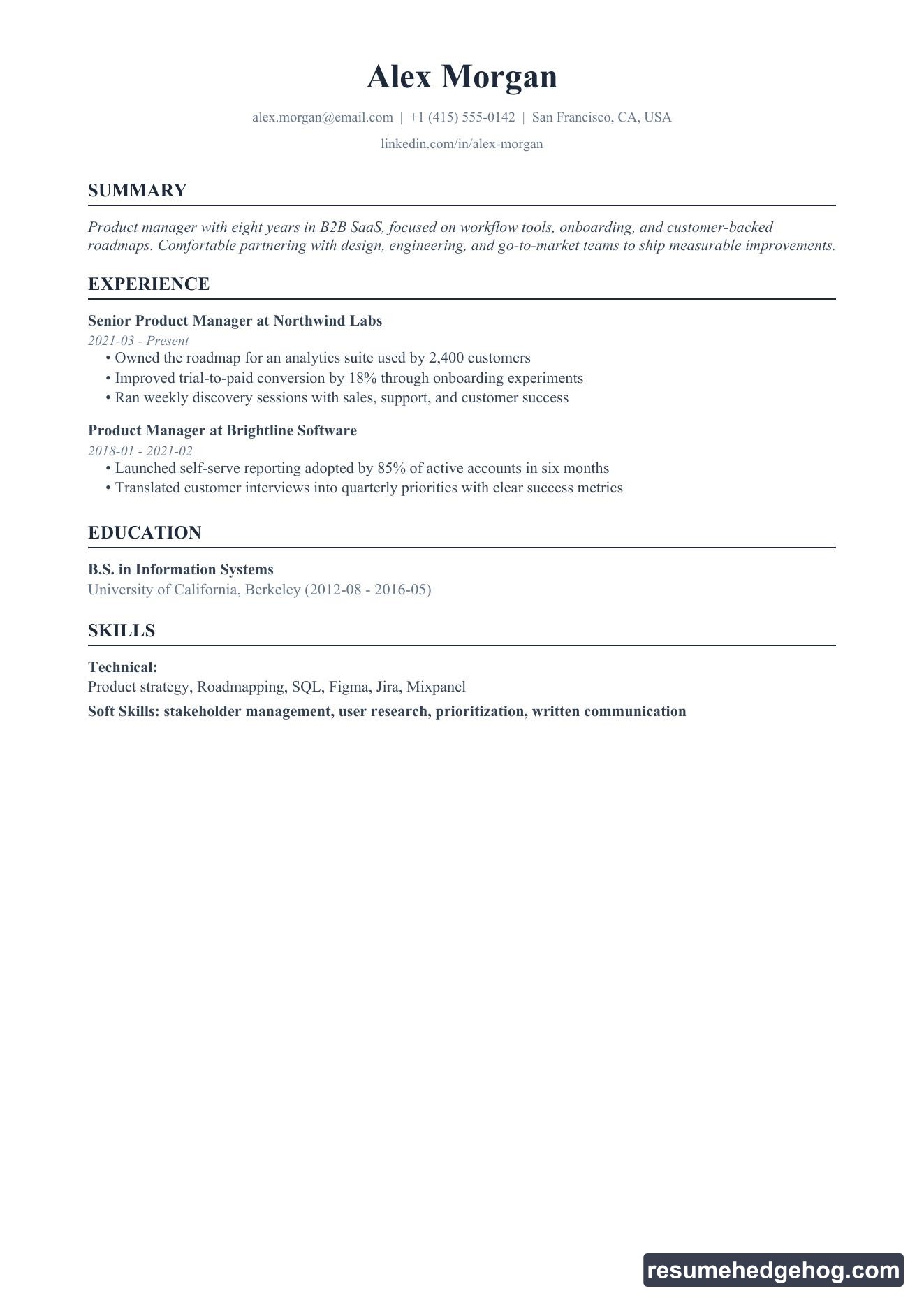 Classic resume style PDF preview