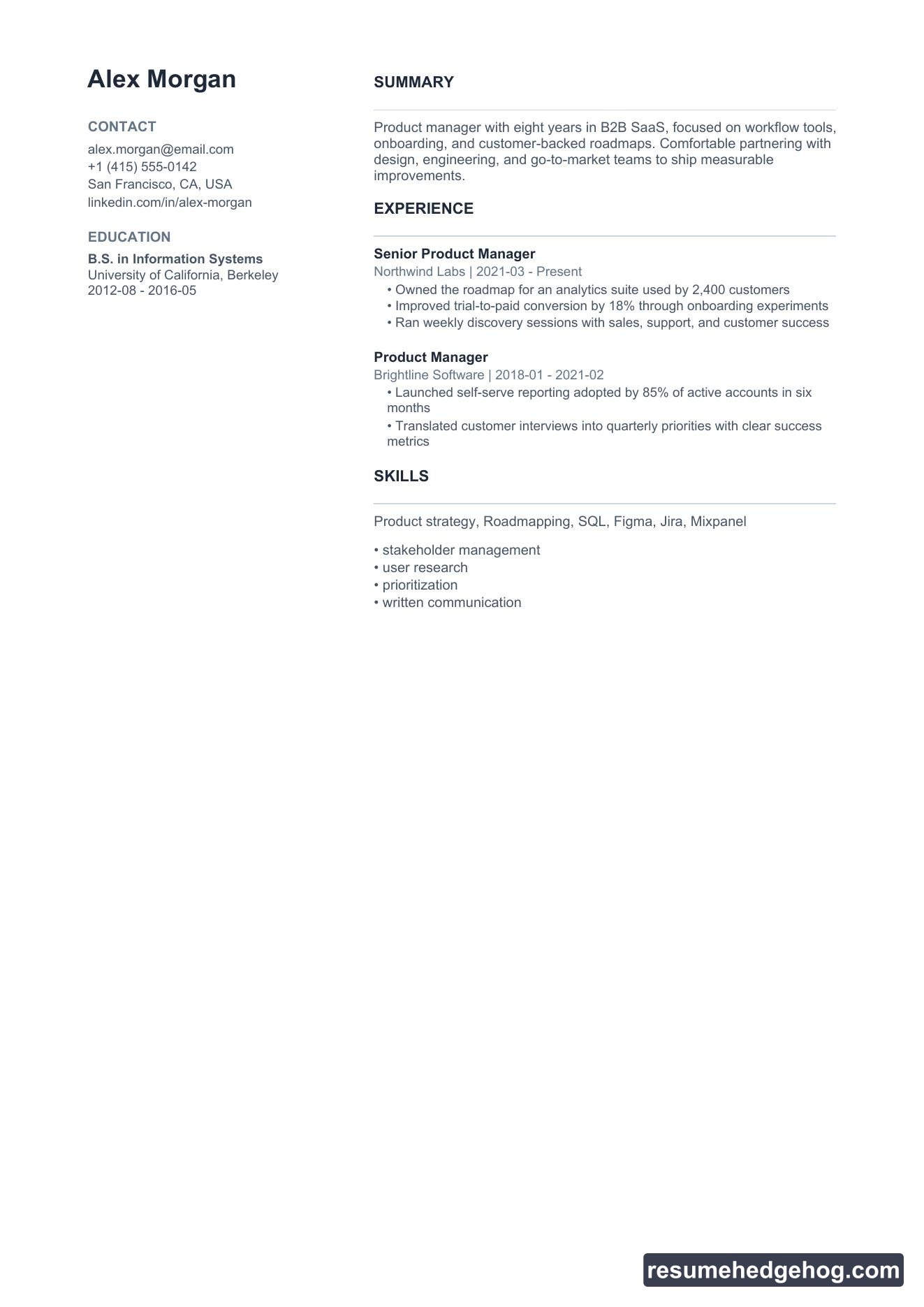 Columns resume style PDF preview