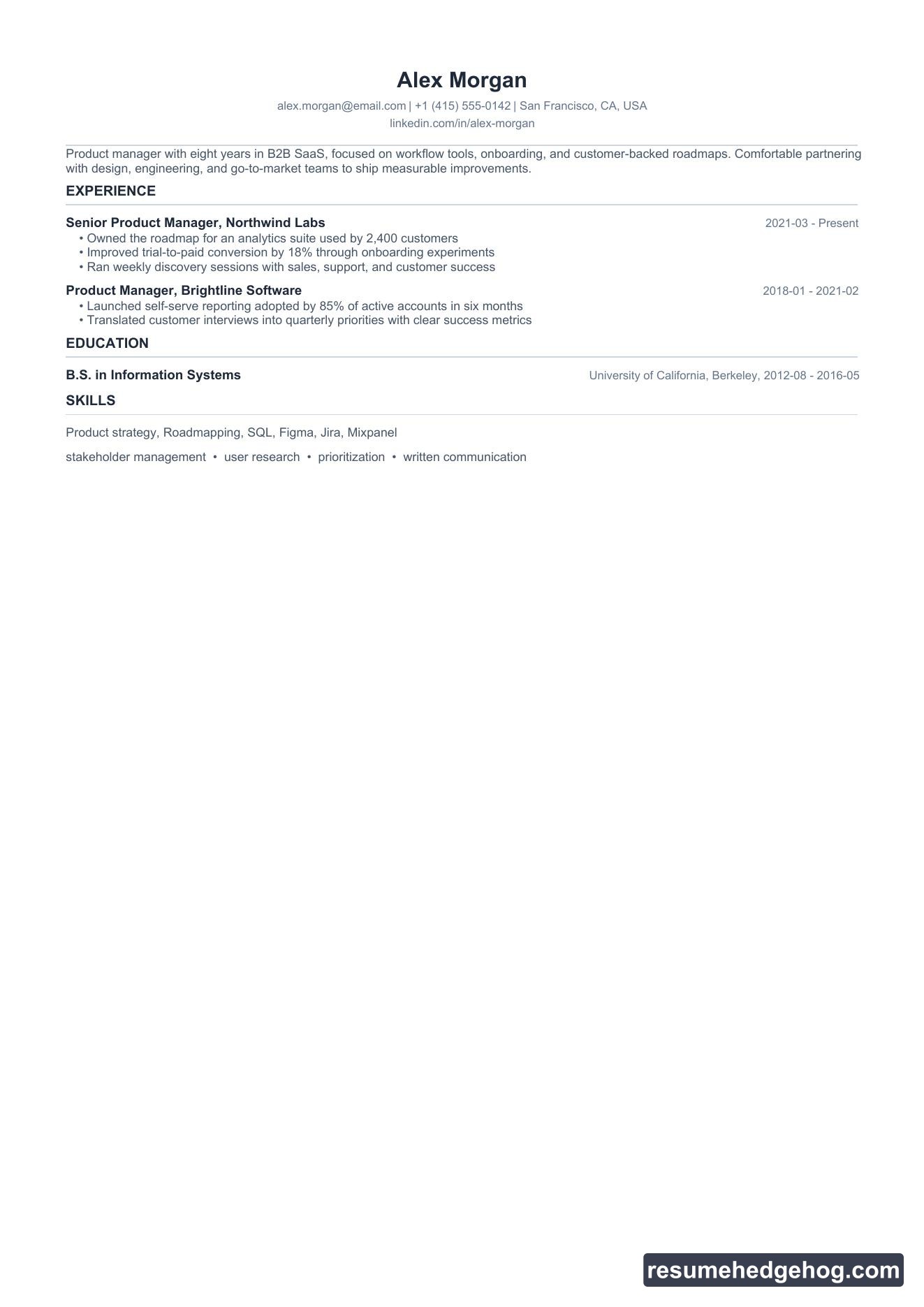 Compact resume style PDF preview