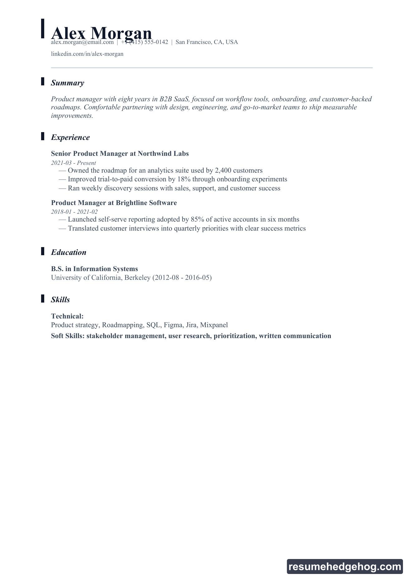 Editorial Beta resume style PDF preview