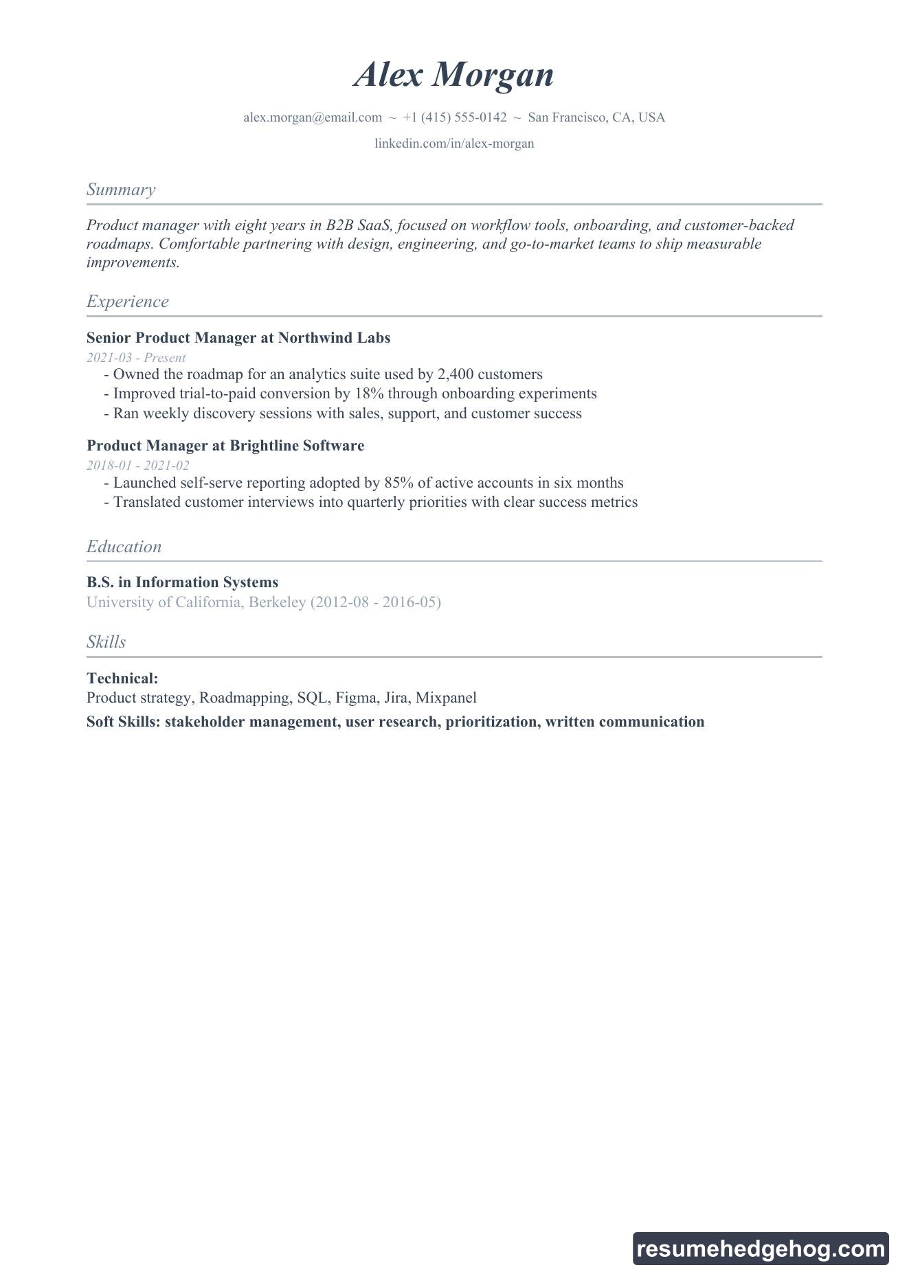 Elegant resume style PDF preview