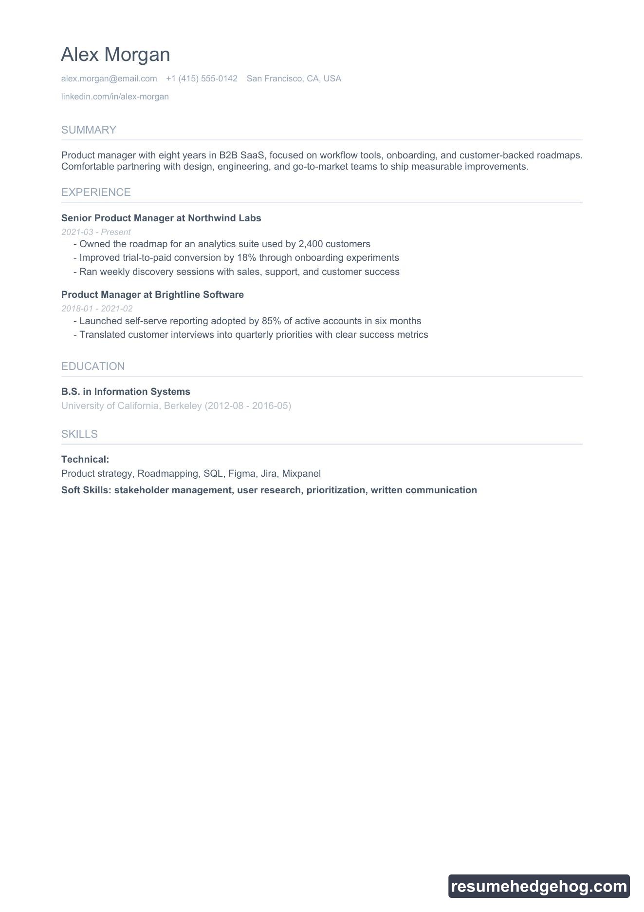 Minimal resume style PDF preview