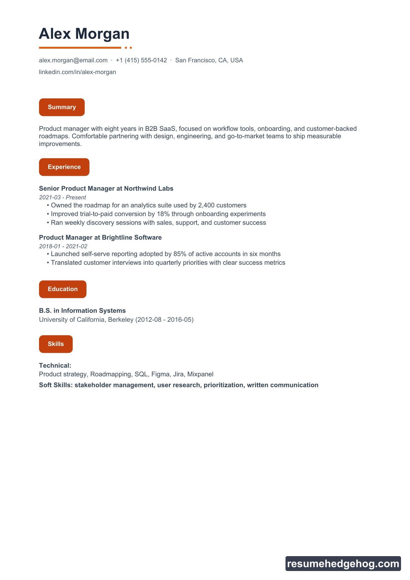 Nova Beta resume style PDF preview