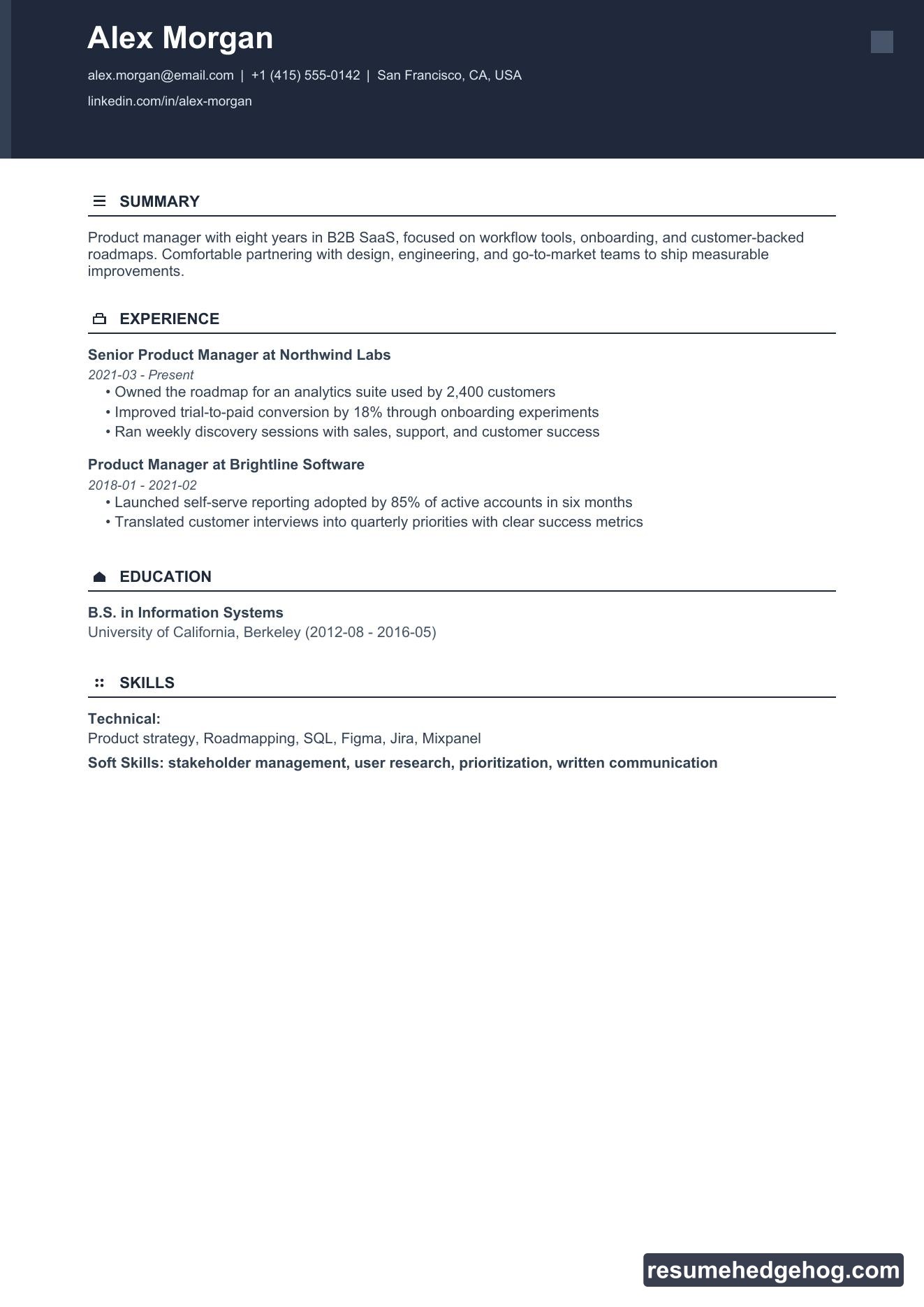 Slate Beta resume style PDF preview
